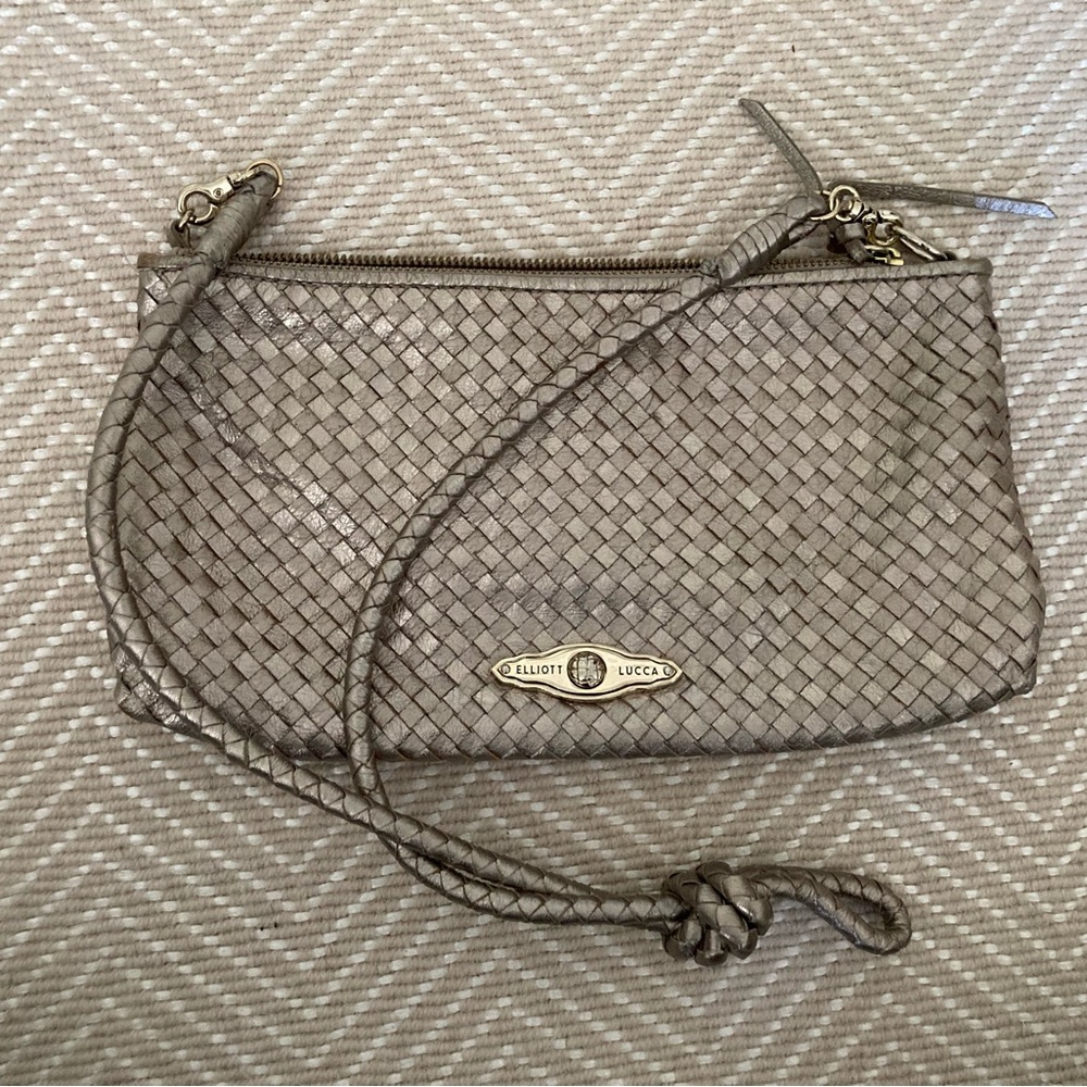 Elliott Lucca gold/bronze woven crossbody.